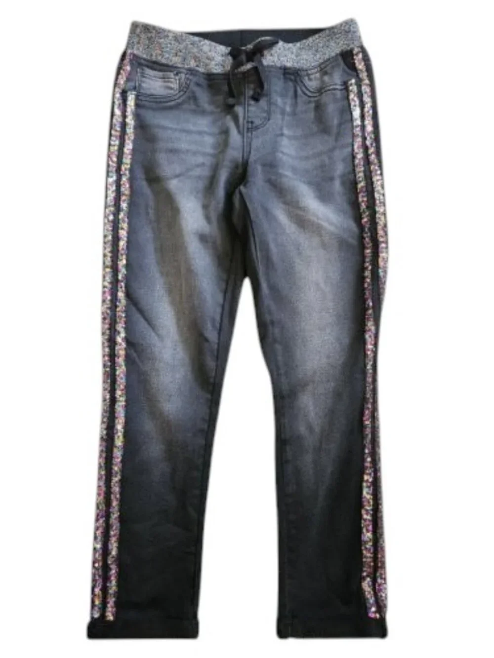 WONDER NATION Black Sequined Accent Cropped Jeans Girls Size 10-12